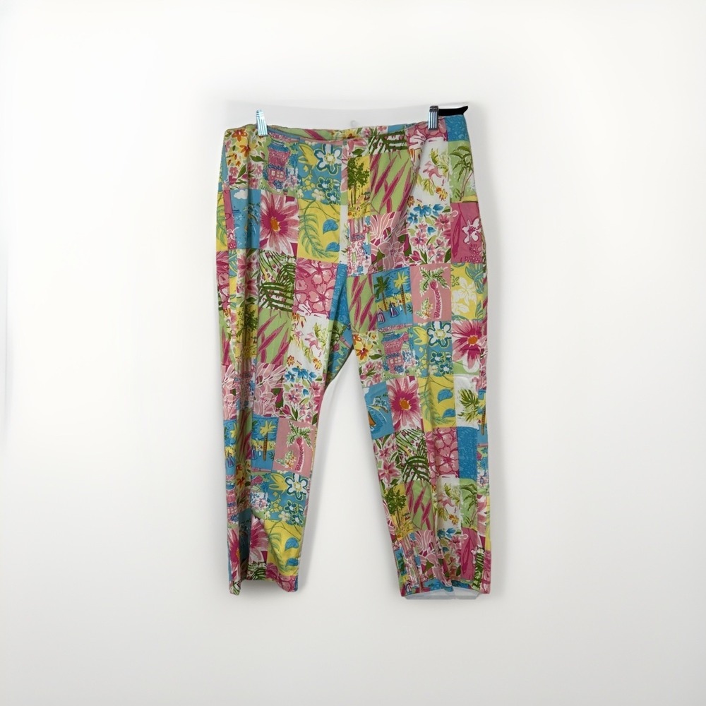 Eric Spencer Patchwork Pants Womens XL Multi Tropical Floral Flamingo Preppy